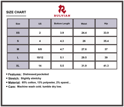 Size Chart - Women's High-Waisted Distressed Flare Jeans Premium Stretch Denim Bootcut Retro Pants Trendy Stylish Versatile Fit