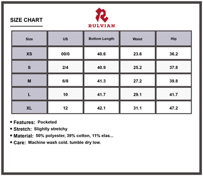 Size Chart - Women's High Waist Straight Leg Cargo Jeans Pocketed Slightly Stretchy Casual Everyday Premium Durable Versatile