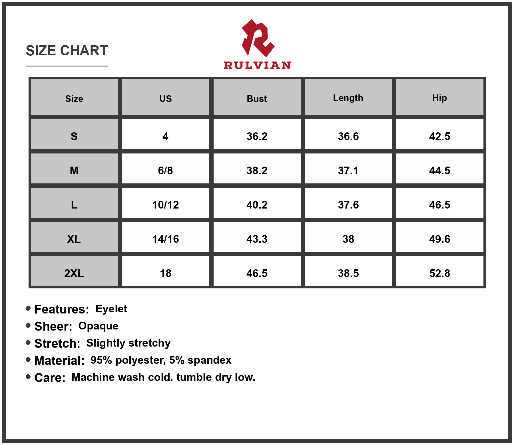 Size Chart - Women's Eyelet Drawstring Round Neck Sleeveless Dress 95% Polyester 5% Spandex for a breezy summer look easy care