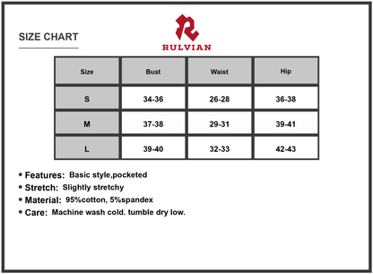 Size Chart - Women's Cami Mini Dress with Built in Romper Liner Summer Dress with Pockets and Stretch 95% Cotton 5% Spandex