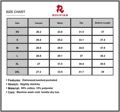 Size Chart - Womens Distressed Skinny Jeans Washed Pocketed Slightly Stretchy Denim Pants for Casual Everyday Fashion Wear Daily
