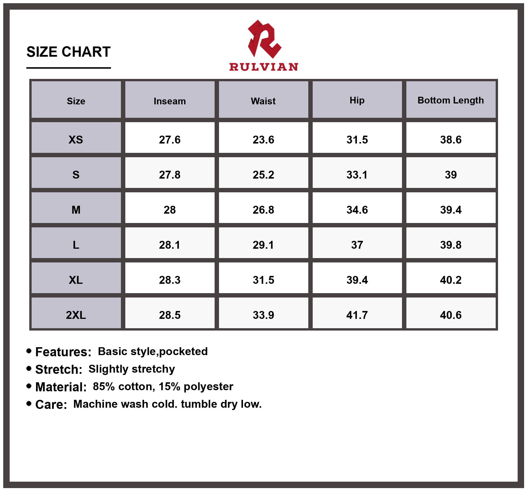 Size Chart - Men's Skinny Fit Washed Jeans Pocketed Slightly Stretchy Premium Quality Durable Versatile Everyday Casual Denim Pants Slim Leg Modern Look