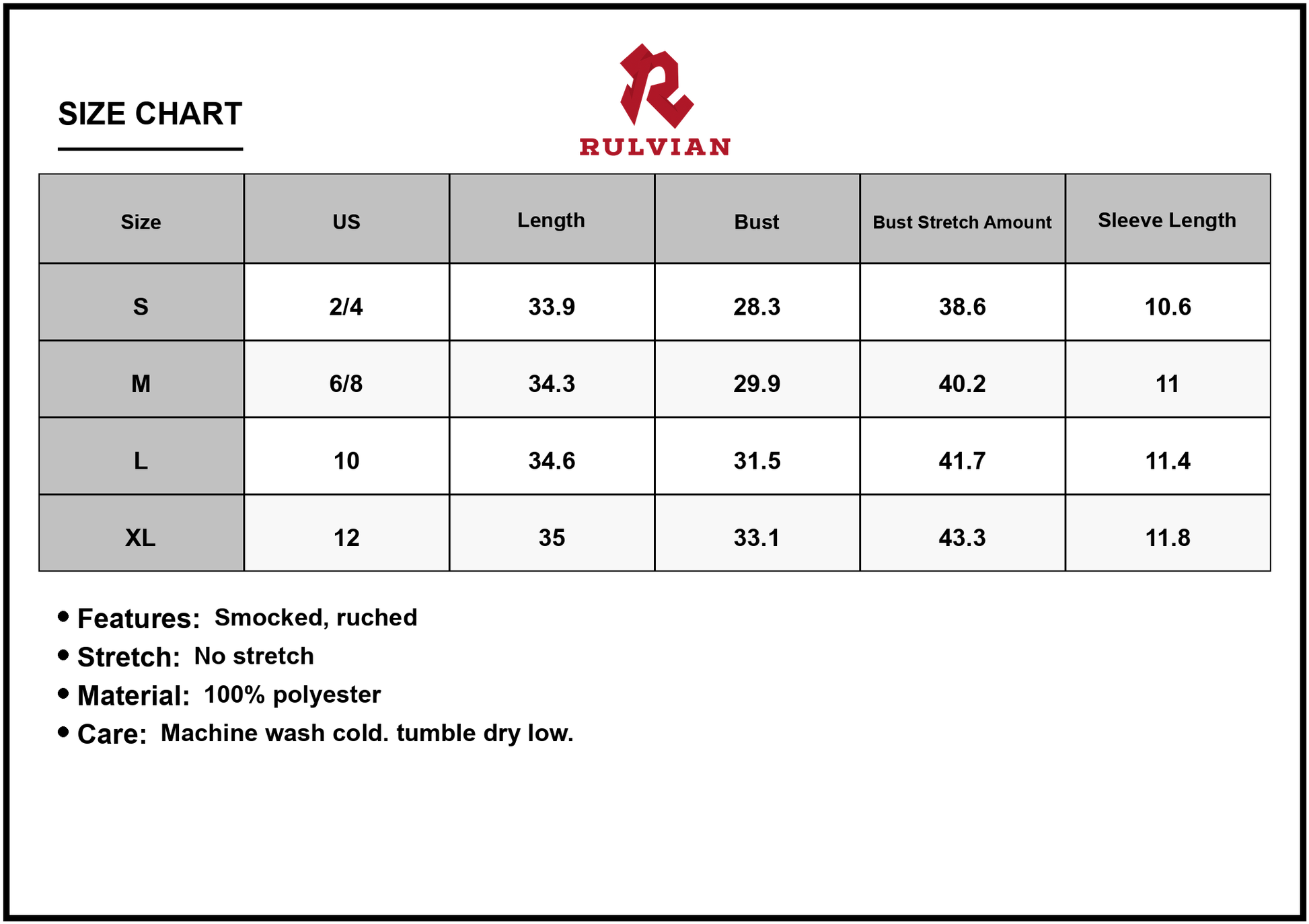 Size Chart - Men's Smocked Off Shoulder Mini Dress with Ruched Bust 100% Polyester Fabric Lightweight Beach Ready Style for Summer