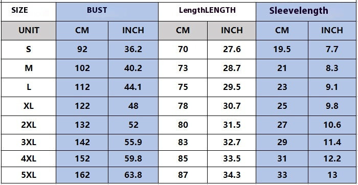 Size Chart - Men's Casual Square Collar Double Buckle Printed Short Sleeve