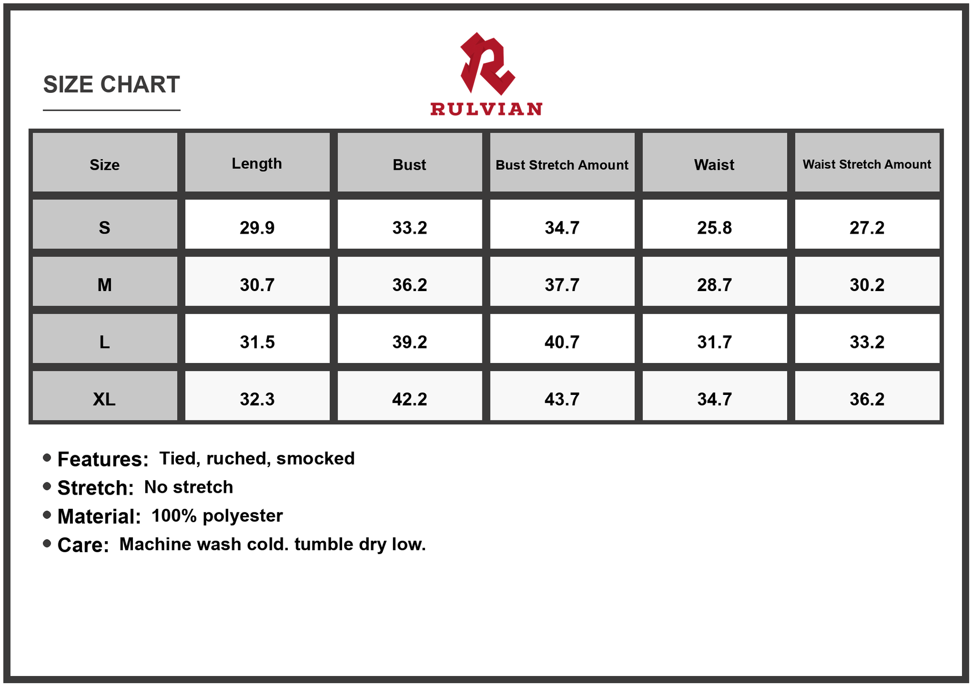 Size Chart - Women's Contrast Trim Tie Shoulder Dress with Ruched Smocked Bodice and Polyester % Fabric for Everyday Comfort