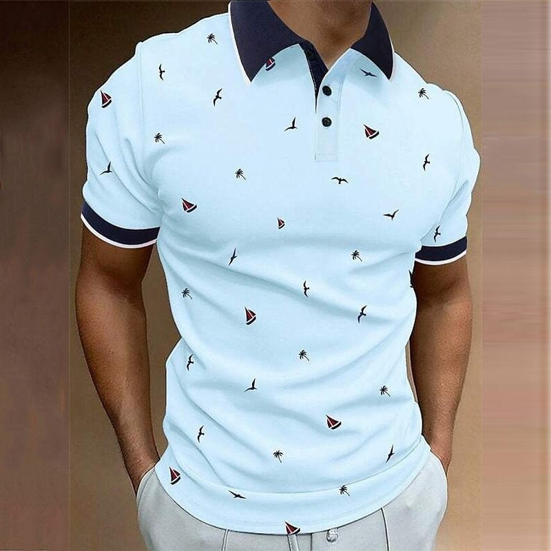 Size Chart - Button Lapel 3D Digital Printing Plus Size Printing Sailboat Flanging Street Style Short Sleeve