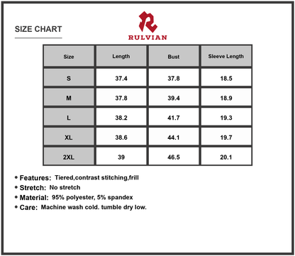 Size Chart - Women's Tie Neck Long Sleeve Mini Dress with Tiered Trim Detailing for Evening Wear 95% Polyester 5% Spandex Casual Wear