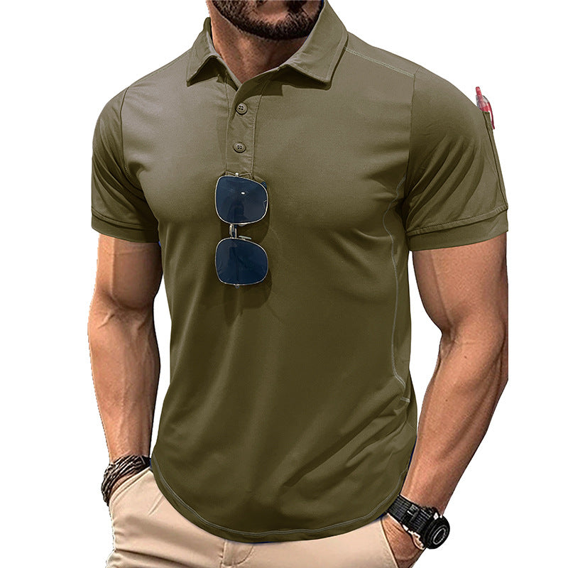 Men's 100% Polyester Quick-Dry Lapel Polo Shirt For Sports Outdoor Short Sleeve Breathable Moisture-Wicking