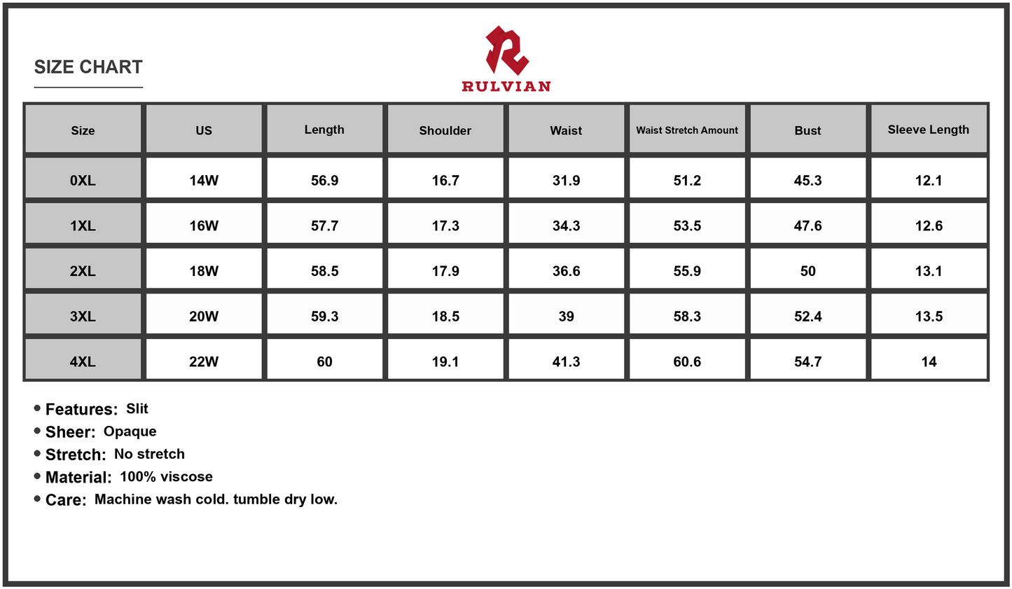 Size Chart - Women's Plus Size Slit Printed Half Sleeve Maxi Dress 100% Viscose With Elegant Flowing Silhouette All Day Comfort