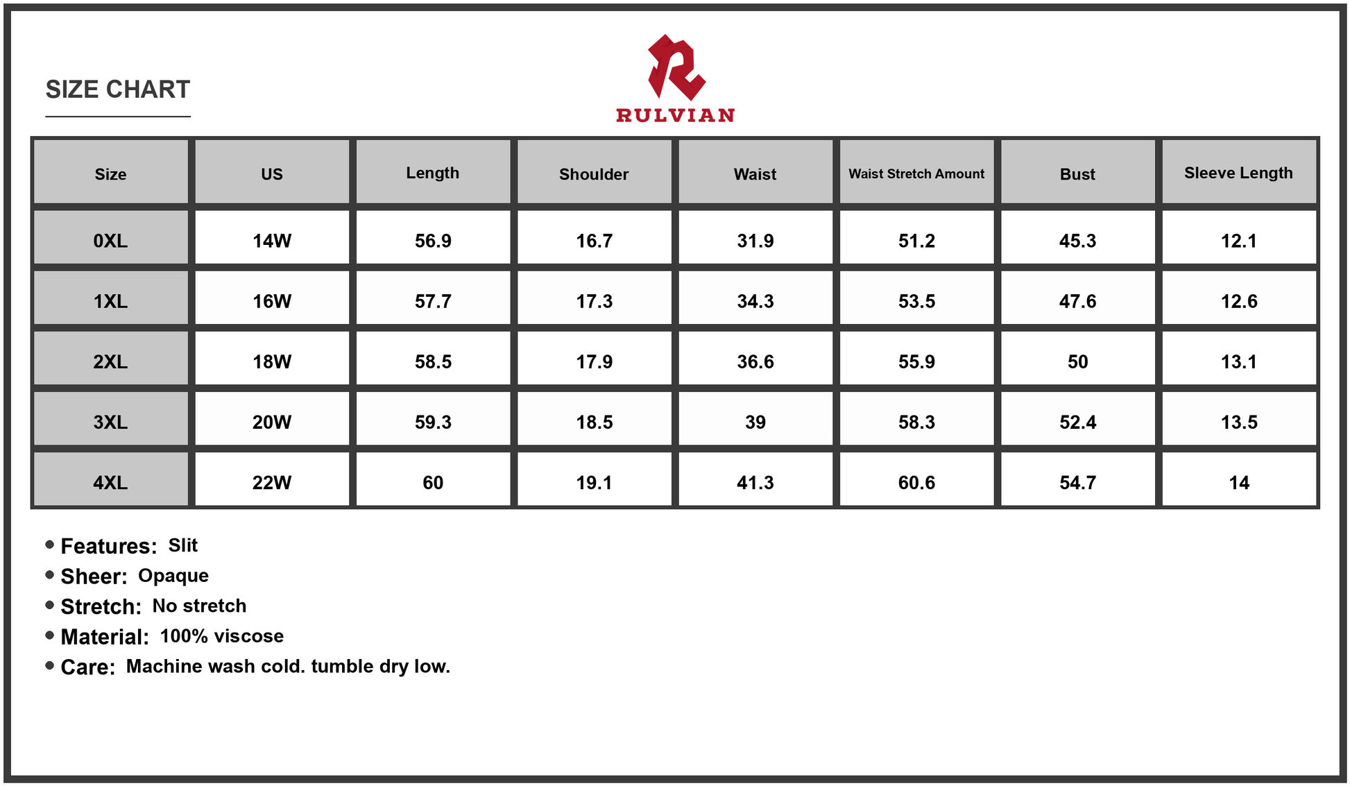 Size Chart - Women's Plus Size Slit Printed Half Sleeve Maxi Dress 100% Viscose With Elegant Flowing Silhouette All Day Comfort
