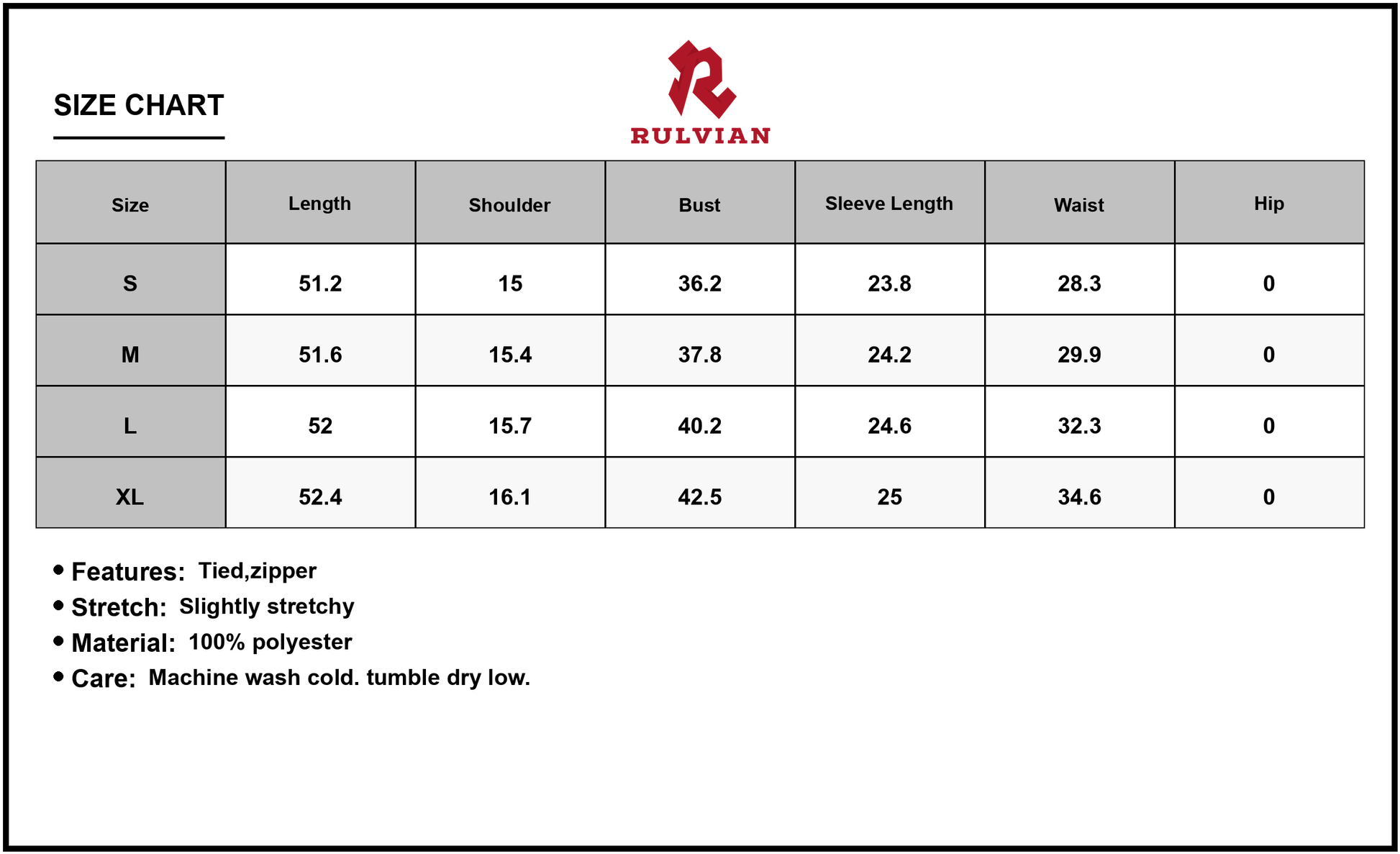 Size Chart - Women's Leopard Long Sleeve Maxi Dress with Tie Back and Zipper Details 100% Polyester Fabric Flattering Silhouette