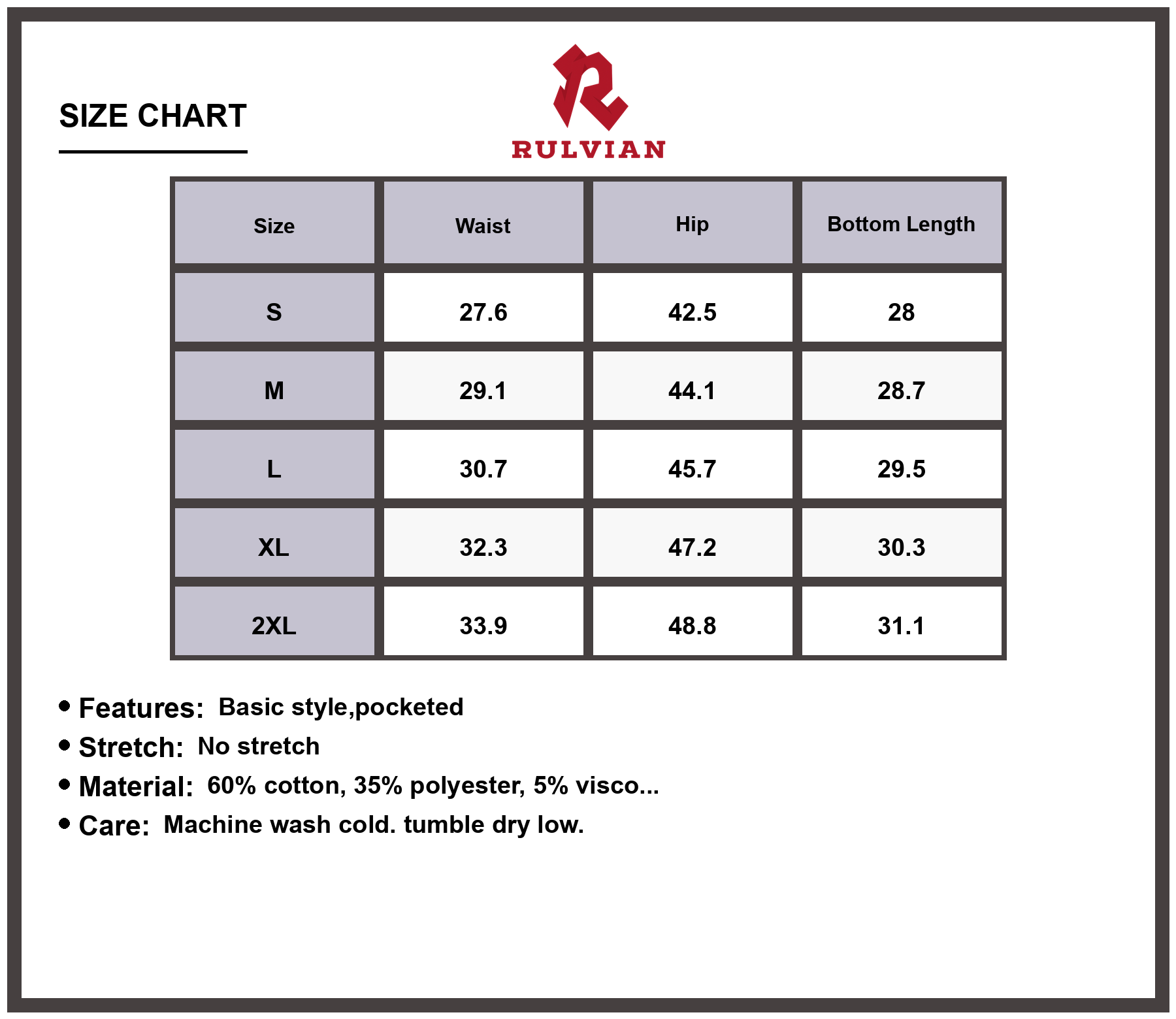 Size Chart - Men's Camouflage Cargo Capris Pocketed Durable Outdoor Adventure Versatile Premium Quality Everyday Casual Pants