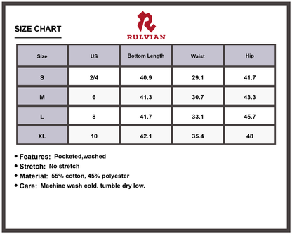 Size Chart - Women's High-Waist Wide Leg Jeans Heart Pattern Pocketed Washed Denim Pants Trendy Fashionable Durable Everyday Apparel for Women