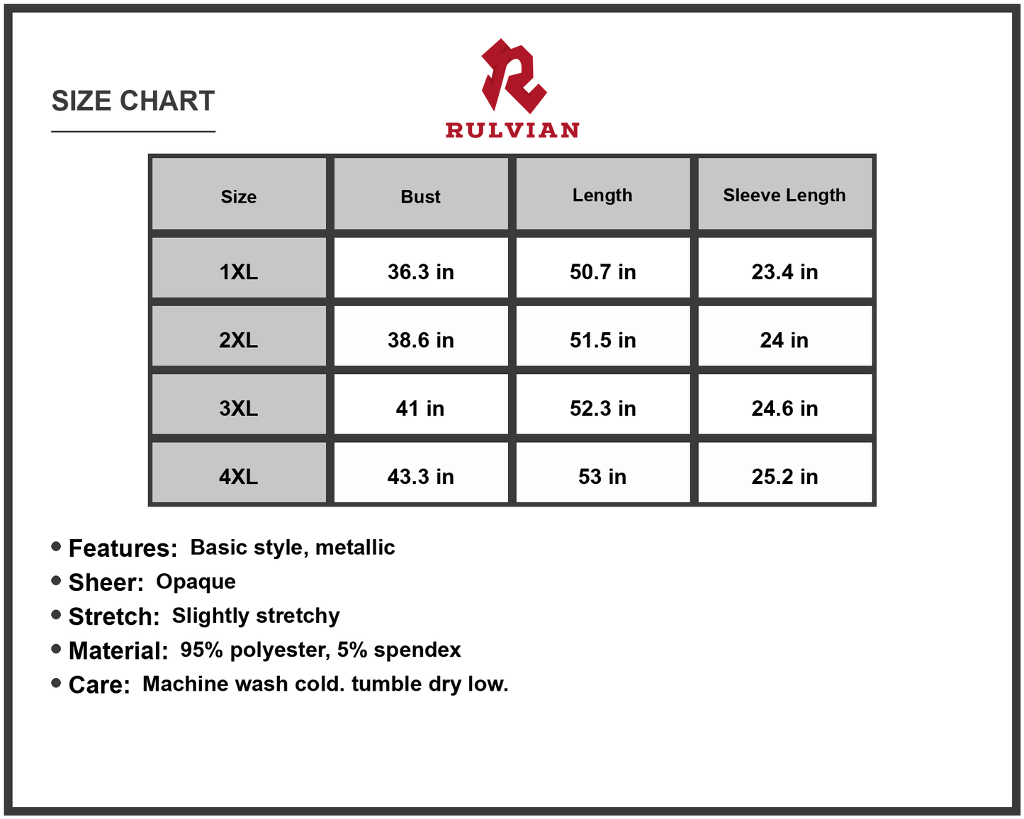 Size Chart - Women's Plus Size Surplice Neck Slit Dress with 95% Polyester 5% Spandex Stretch Fabric for Everyday Comfort and Style