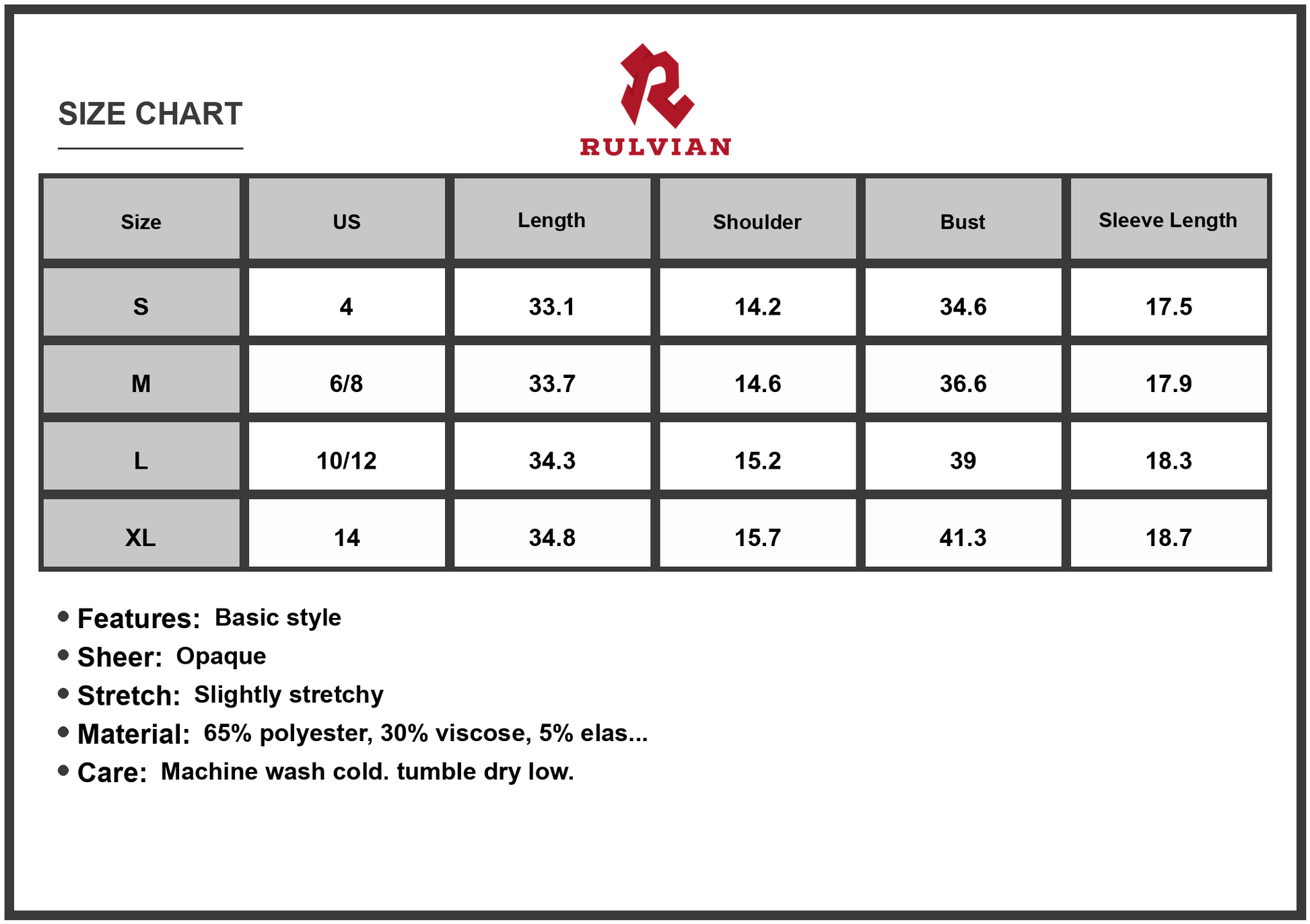 Size Chart - Gender: Women's