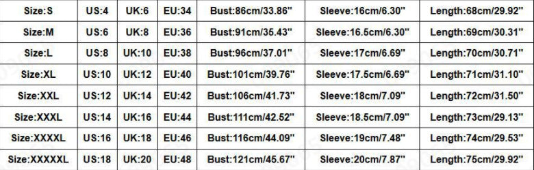 Size Chart - Fashion split T-shirt