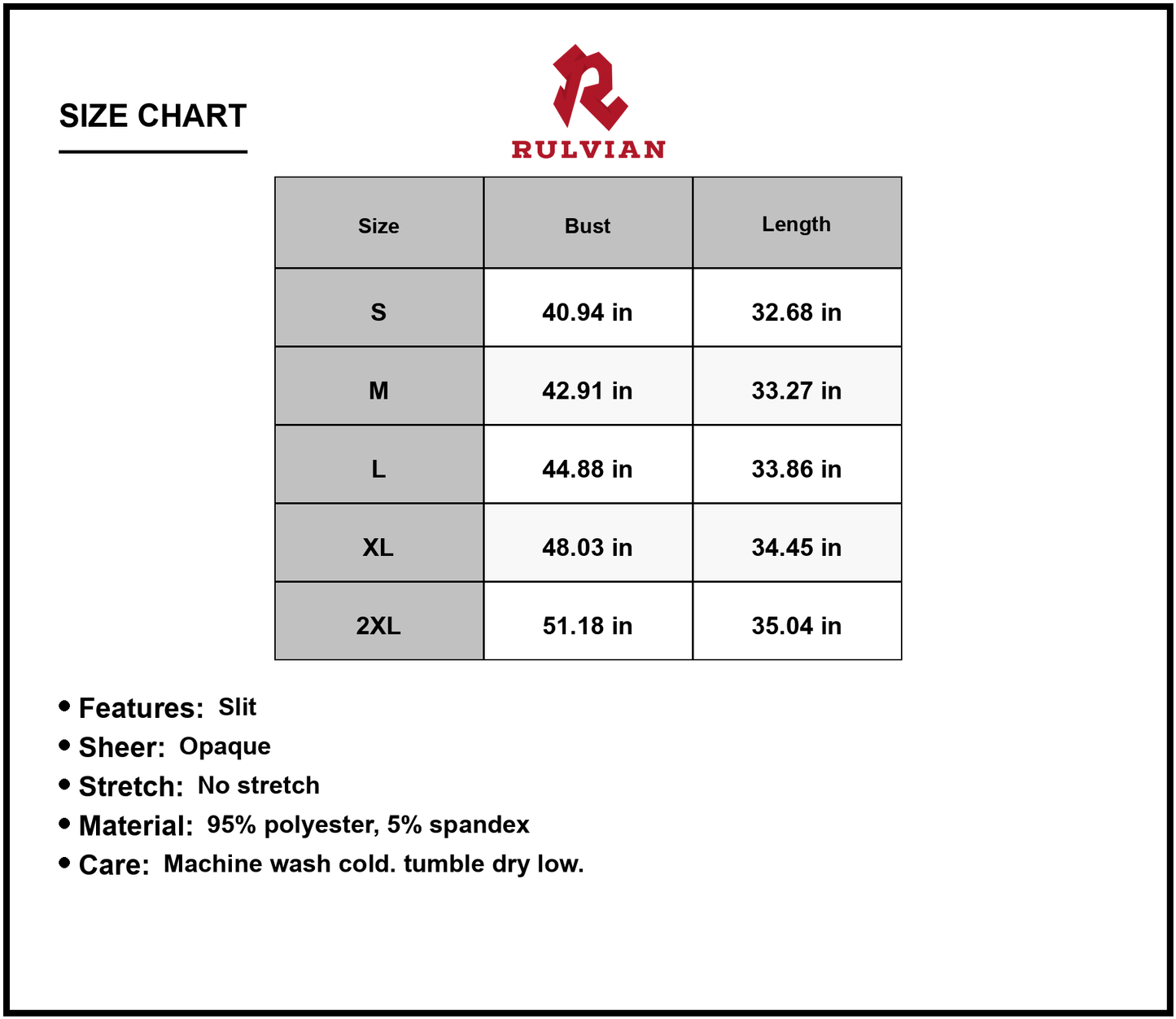 Size Chart - Women's Smocked V Neck Short Sleeve Dress with Slit Detail 95% Polyester 5% Spandex Comfortable Elegant Everyday Dress