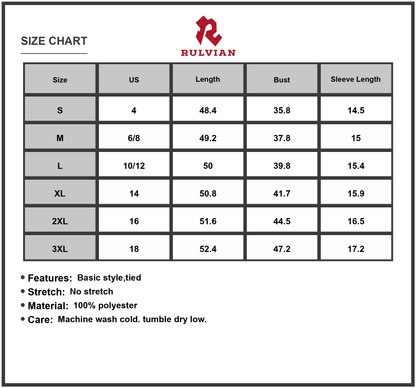 Size Chart - Women's Maxi Solid Color Shirt Dress Plus Size Classic Everyday Look in Polyester Fabric for Comfort and Easy Care