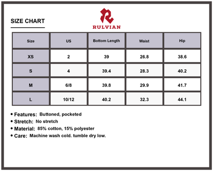Size Chart - Women's High Waist Straight Leg Jeans Buttoned Pocketed Premium Durable Denim Pants Classic Fit Versatile Everyday Fashion
