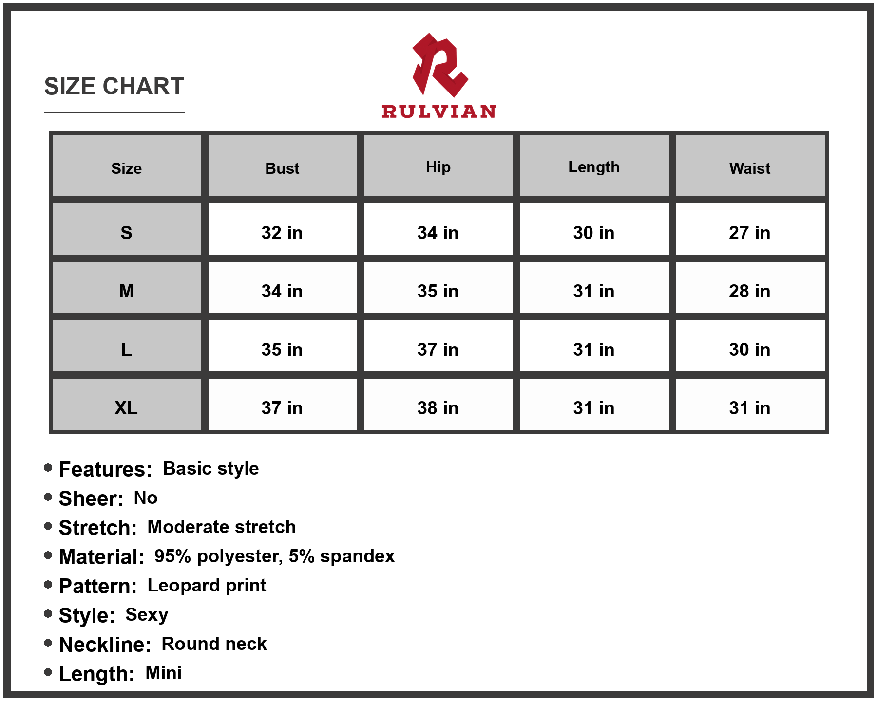 Size Chart - Women's Leopard Spaghetti Strap Bodycon Dress Mini Hem 95% Polyester 5% Spandex Fashionable Party Outfit For Nightlife