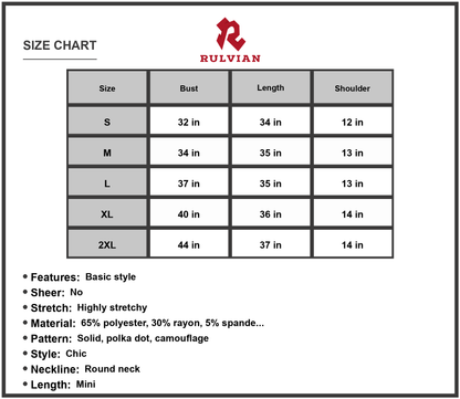 Size Chart - Women's Butterfly Sleeve Round Neck Dress Mini Casual Pattern Solid 65% Polyester 30% Rayon 5% Spandex Everyday Wear