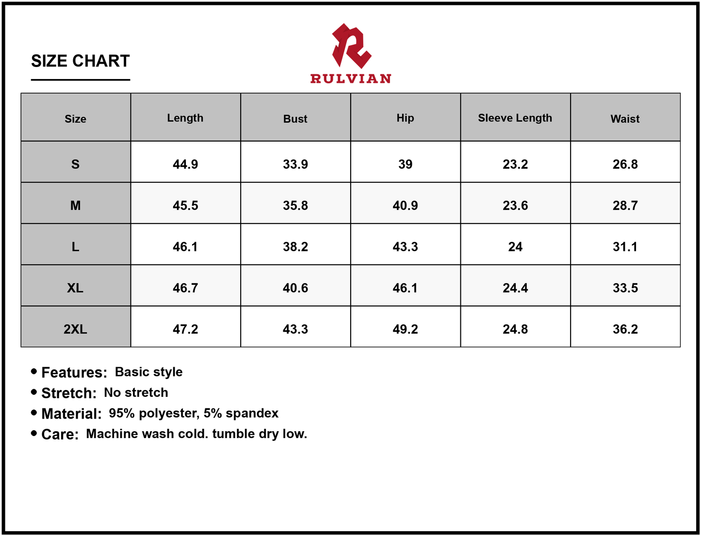 Size Chart - Women's Drawstring Waist Long Sleeve Casual Dress Ninety Five Percent Polyester And Five Percent Spandex Everyday