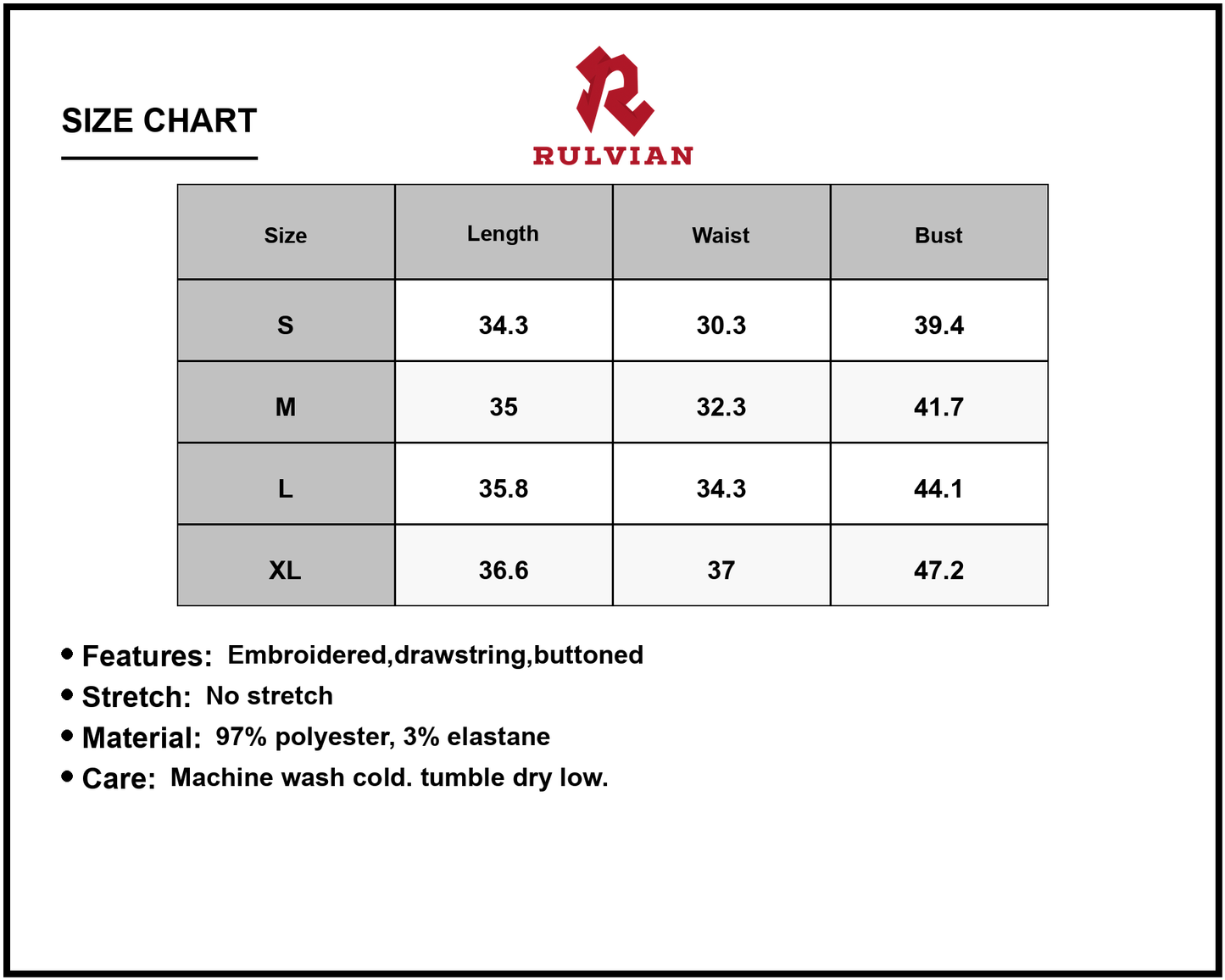 Size Chart - Women's Floral Embroidered Long Sleeve Mini Dress With Drawstring and Buttoned Details 97% Polyester 3% Elastane