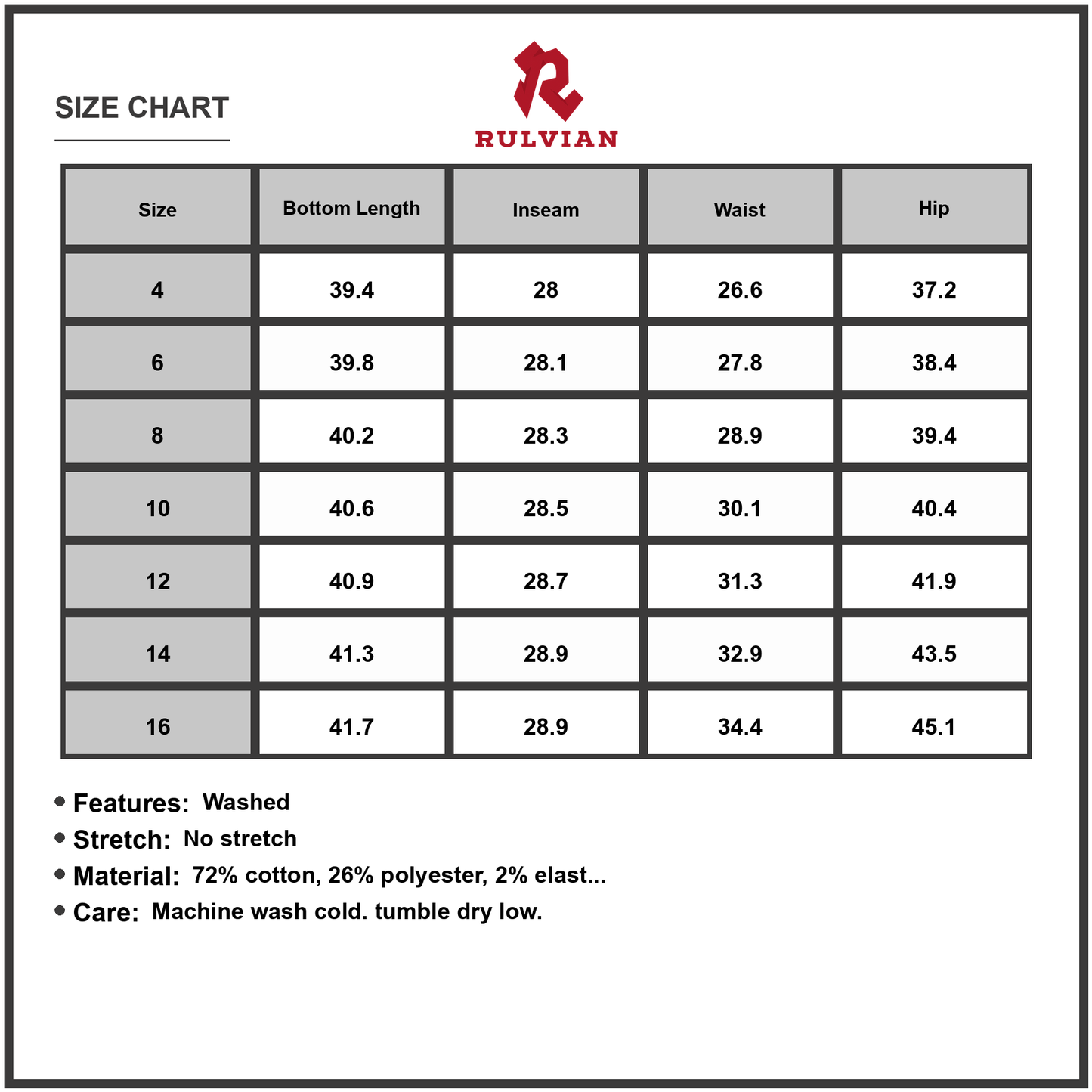Size Chart - Womens High Waist Loose Straight Leg Jeans With Exposed Stitching Washed Denim For Casual Wear Non Stretch Durable