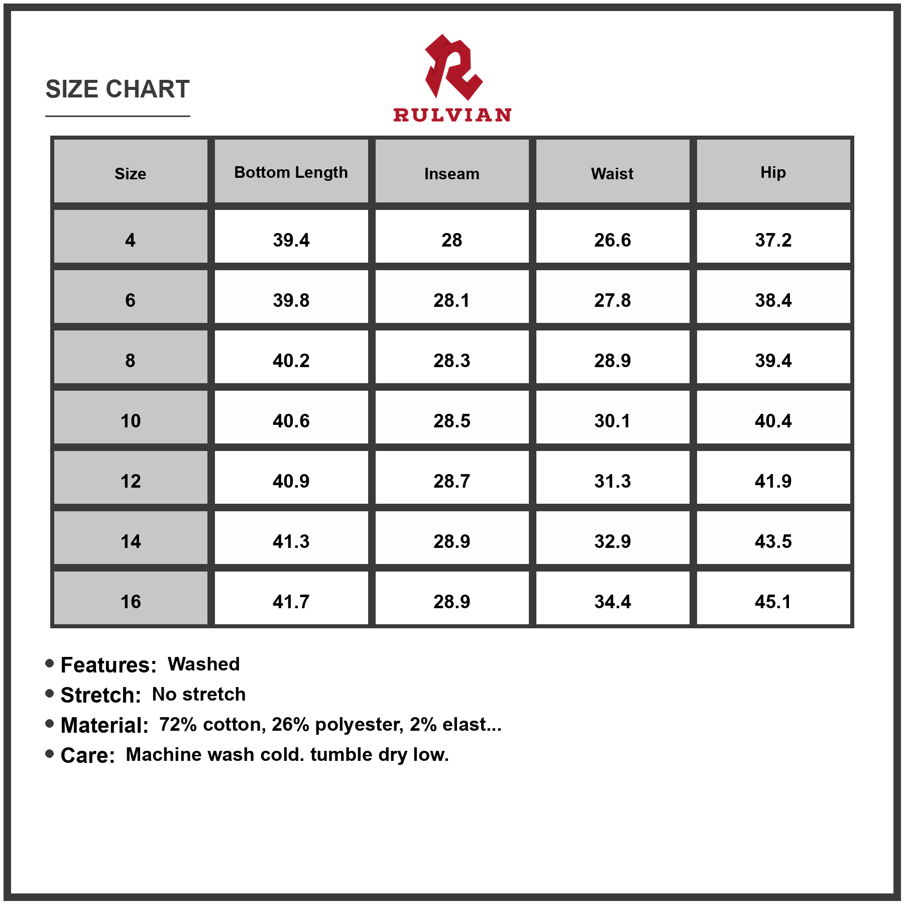 Size Chart - Womens High Waist Loose Straight Leg Jeans With Exposed Stitching Washed Denim For Casual Wear Non Stretch Durable
