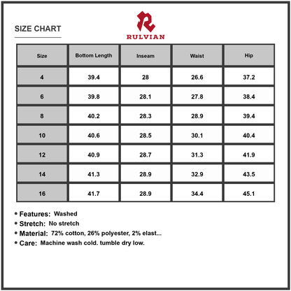 Size Chart - Womens High Waist Loose Straight Leg Jeans With Exposed Stitching Washed Denim For Casual Wear Non Stretch Durable