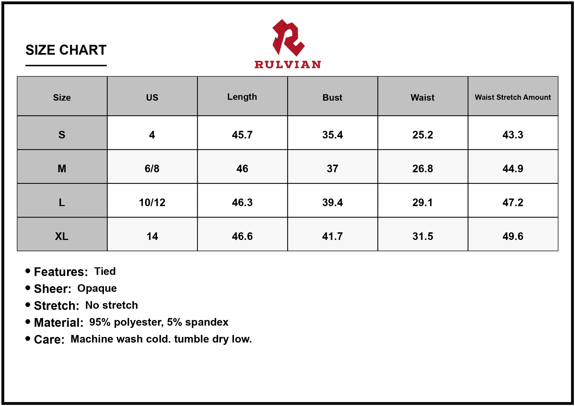 Size Chart - Women's Smocked Printed Square Neck Cami Dress 95% polyester 5% spandex for Flattering Silhouette and All Day Comfort