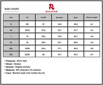 Size Chart - Women's Double Take Full Size Ruffled V Neck Cap Sleeve Dress Sheer Overlay 98% Polyester 2% Elastane for Everyday Wear