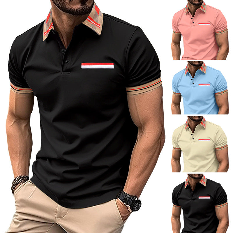 Men's Striped Polo Collar T Shirt Color Matching Design In Black Sky Blue Pink Khaki Polyester 100% Top