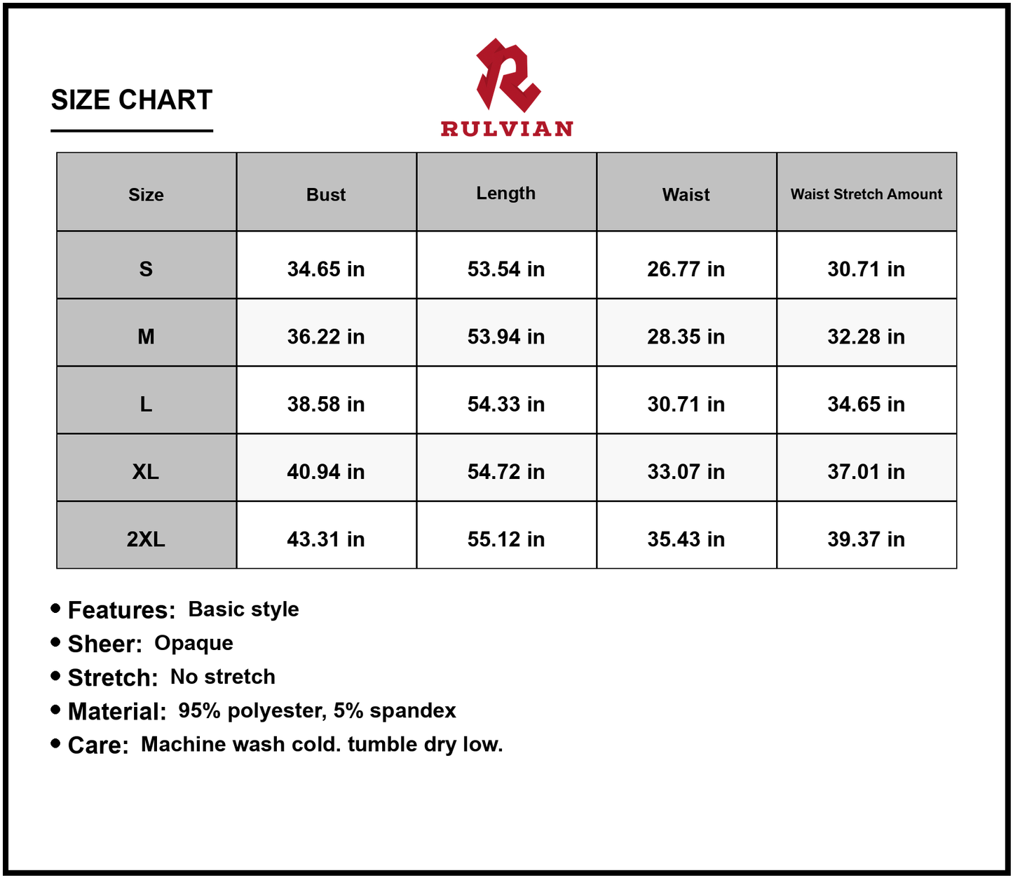 Size Chart - Women's Printed Surplice Maxi Cami Dress with Sheer Overlay and Easy Care 95% Polyester 5% Spandex for versatile wear