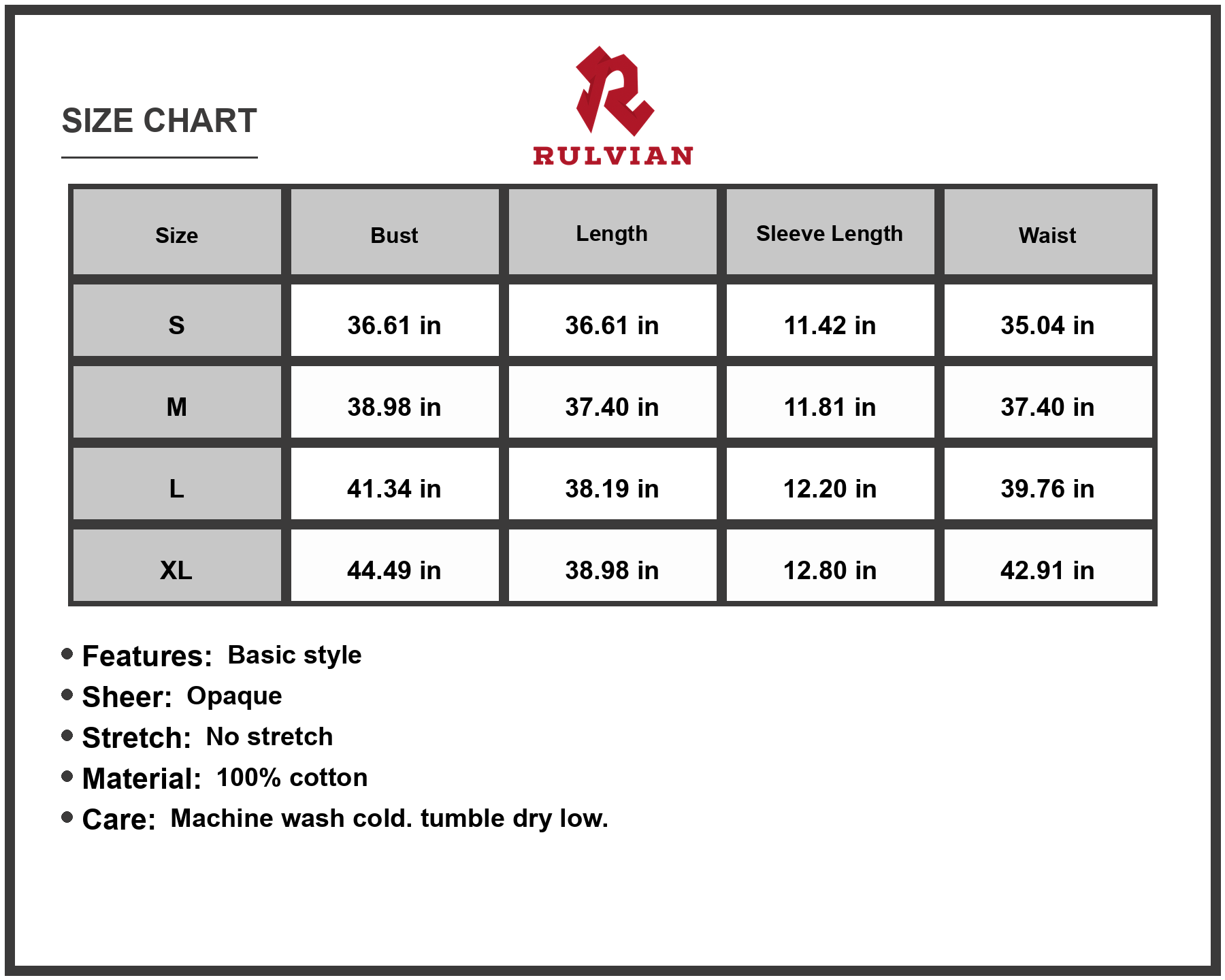 Size Chart - Women's V-Neck Short Sleeve Dress in 100% Cotton Fabric Lightweight Breathable Everyday Comfort Outfit for any occasion