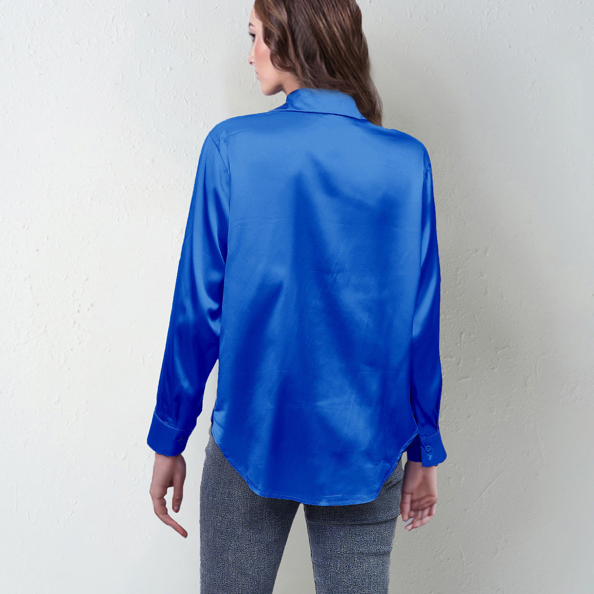 Womens Silk Like Long Sleeve Shirt Top Polyester Blend Soft Lightweight Comfort For Daily Wear Everyday Outfit