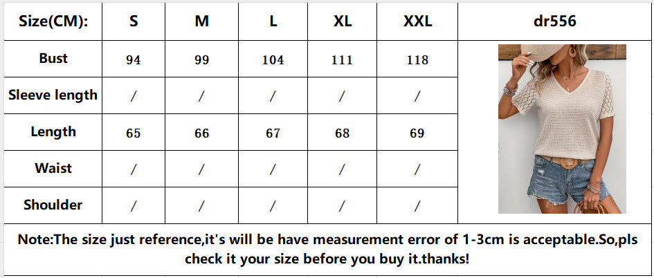 Size Chart - Summer New Lace Stitching Short Sleeve V-neck Short Sleeve