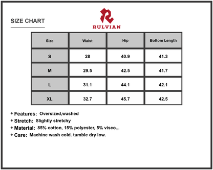 Size Chart - Mens Oversized Washed Wide Leg Jeans with Side Stripes Denim Pants for Casual Streetwear and Everyday Comfort Style