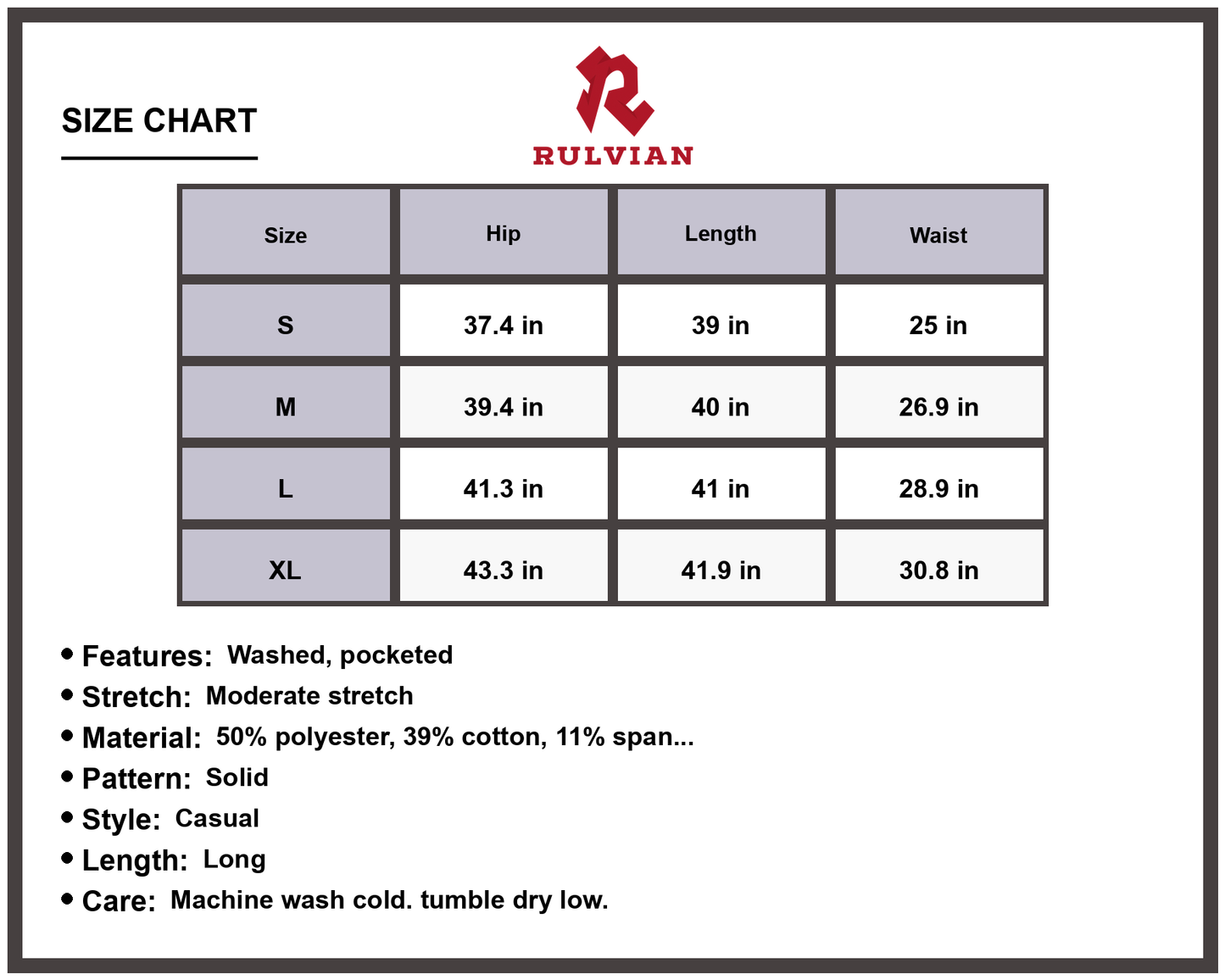 Size Chart - Women's Buttoned Pocketed Washed Long Jeans Casual Everyday Denim Pants Moderate Stretch Durable Versatile Modern Fit