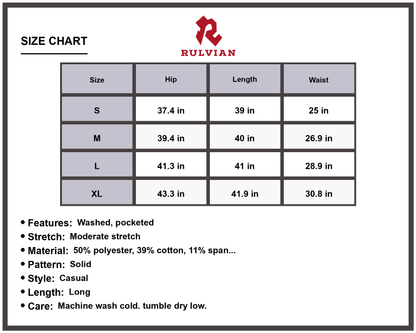 Size Chart - Women's Buttoned Pocketed Washed Long Jeans Casual Everyday Denim Pants Moderate Stretch Durable Versatile Modern Fit