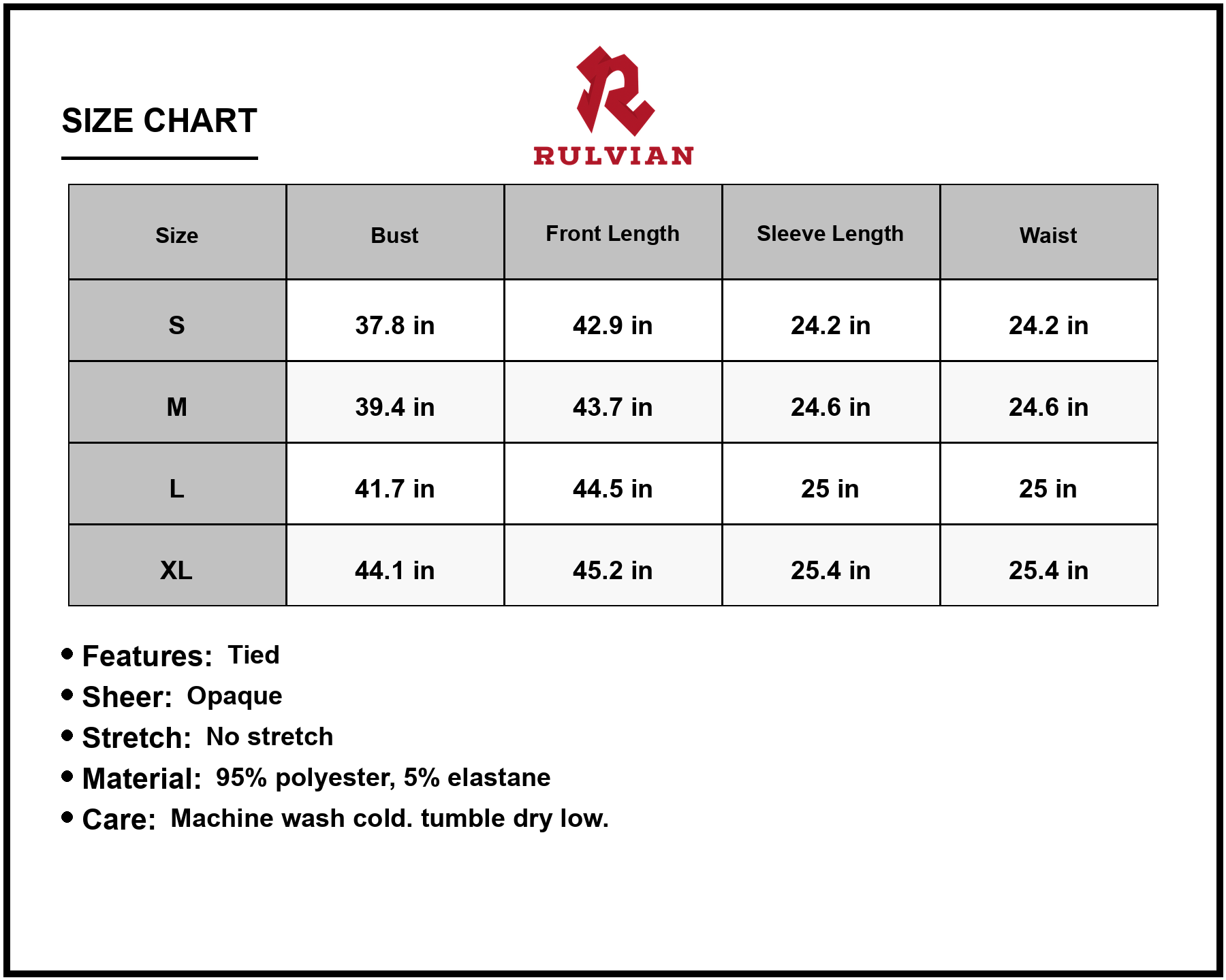 Size Chart - Women's Tie Waist Notched Neck Long Sleeve Dress Elegant Made Ninety Five Percent Polyester And Five Percent Elastane