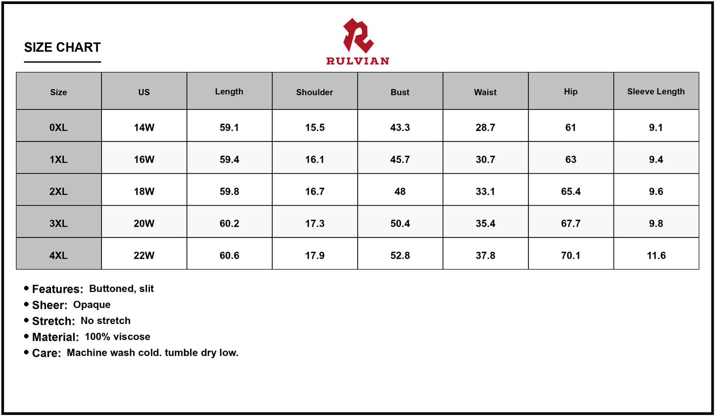 Size Chart - Women's Plus Size Button Detail Printed V neck Short Sleeve Maxi Dress featuring 100% viscose for a smooth drape