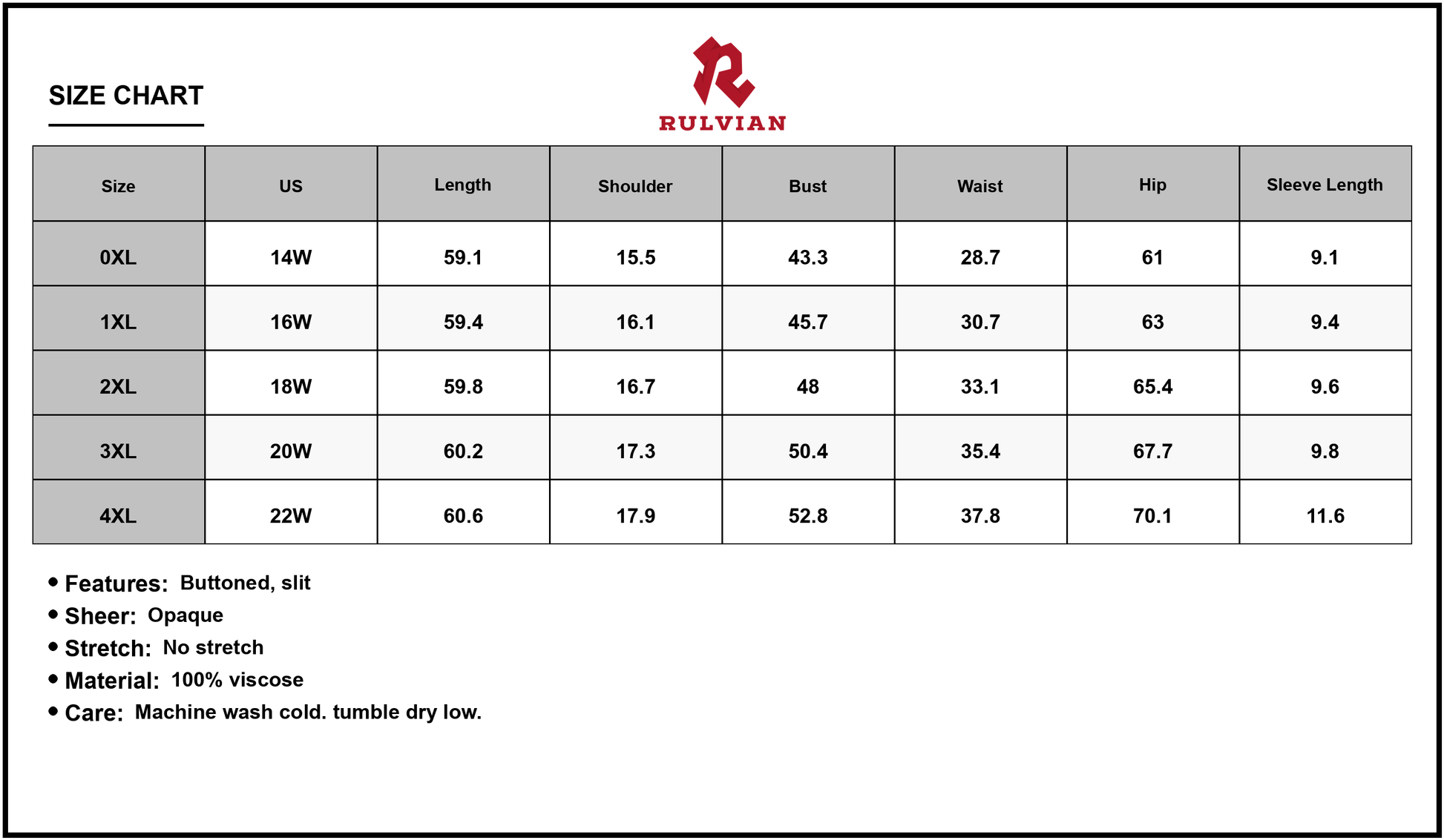 Size Chart - Women's Plus Size Button Detail Printed V neck Short Sleeve Maxi Dress featuring 100% viscose for a smooth drape