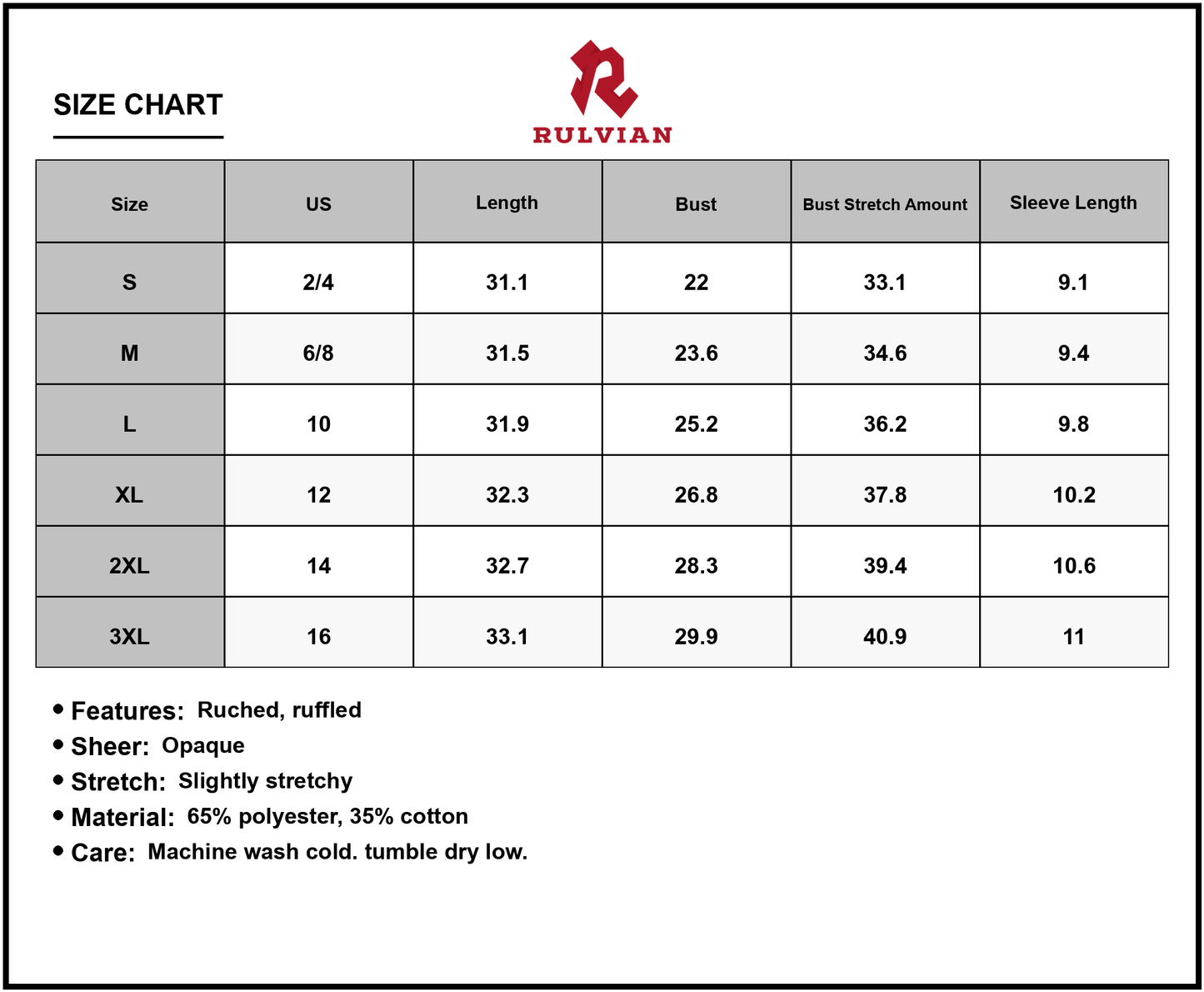 Size Chart - Women's Full Size Ruffled Off Shoulder Short Sleeve Dress with Ruched Sheer Overlay and Opaque Stretch Fabric