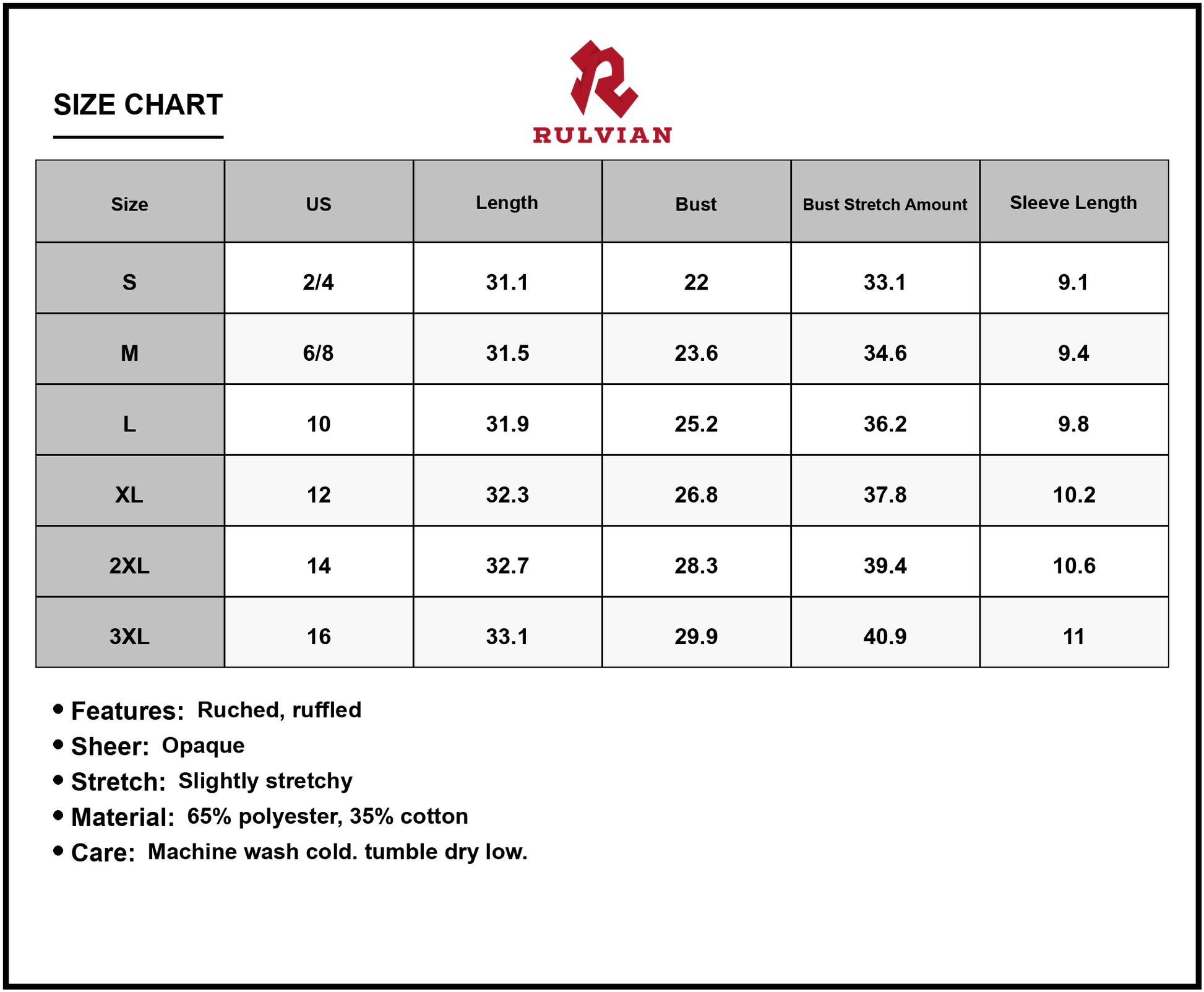 Size Chart - Women's Full Size Ruffled Off Shoulder Short Sleeve Dress with Ruched Sheer Overlay and Opaque Stretch Fabric