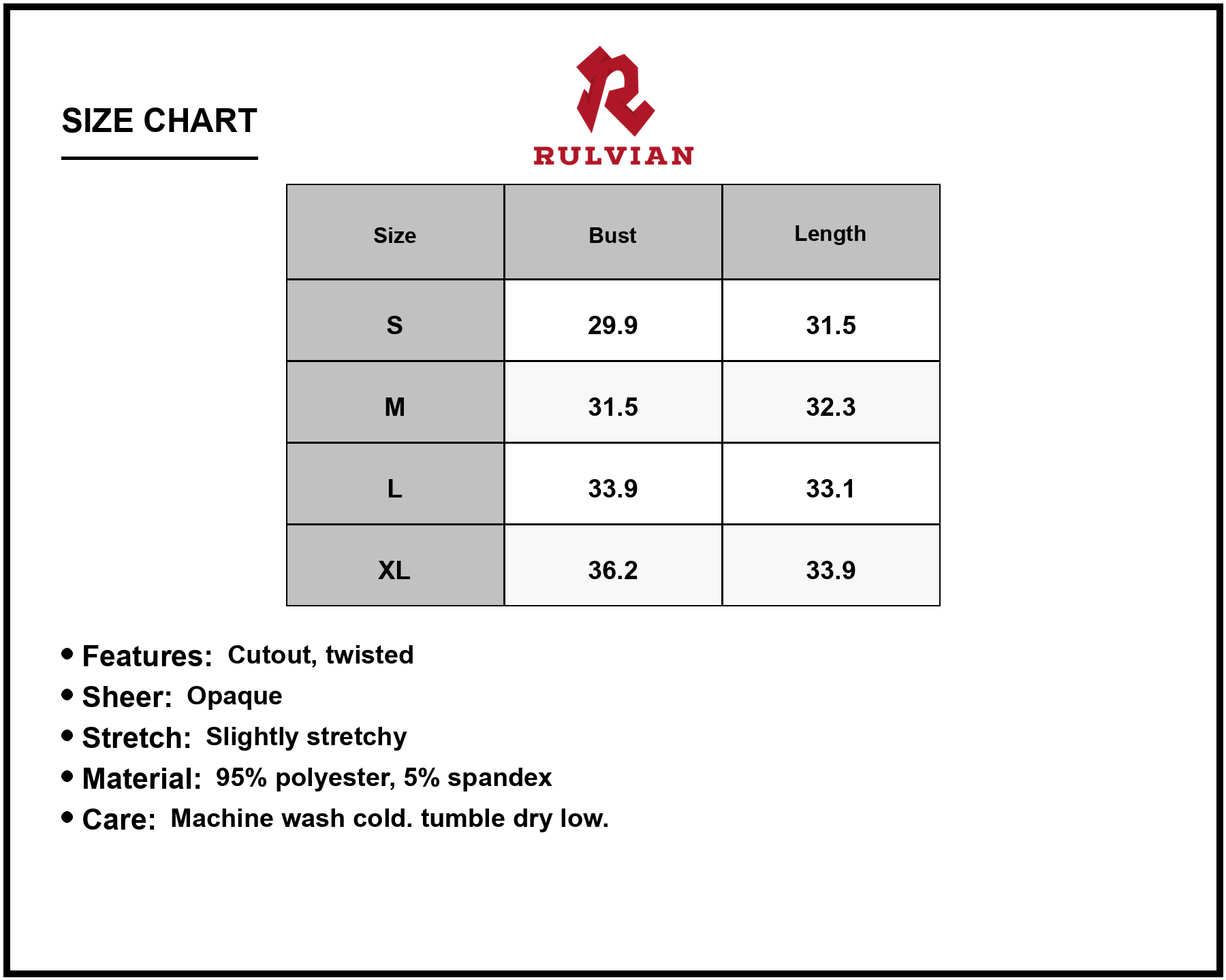 Size Chart - Women's Twisted Ruched Spaghetti Strap Dress with Cutout and Sheer Panels Ninety five Percent Polyester and five