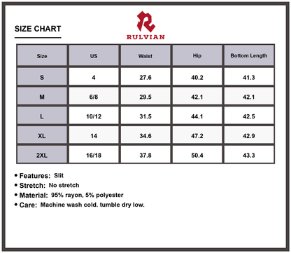 Size Chart - Women's Side Slit Jeans with Pockets Casual Everyday Fashionable Premium Durable Versatile High Quality Bottoms for Daily Wear