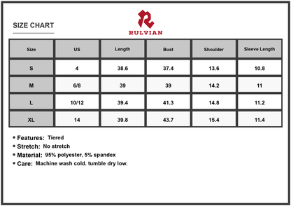 Size Chart - Men's Round Neck Short Sleeve Mini Tee Dress with 95% Polyester 5% Spandex Tiered Non Stretch Not Lined Casual Style