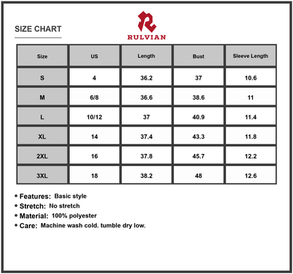 Size Chart - Women's Full Size V Neck Short Sleeve Dress Plus Size with 100% Polyester Fabric for Evening or Casual Wear Everyday