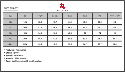 Size Chart - Women's Plus Size Floral Tie Neck Flutter Sleeve Maxi Dress 100% viscose lightweight elegant vacation wear easy care